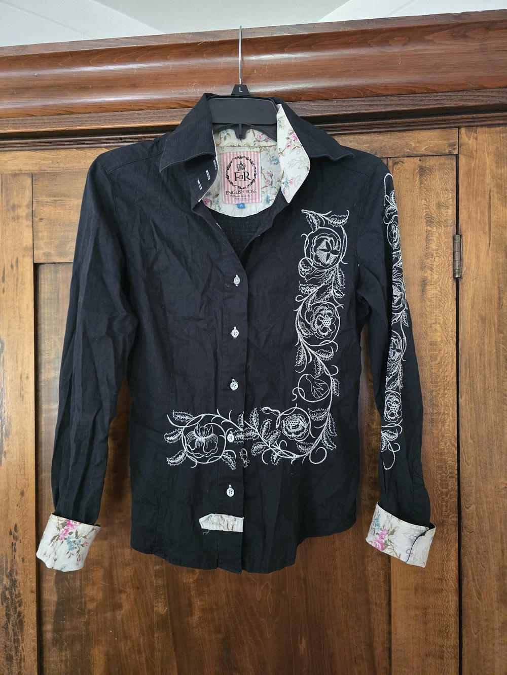 english rose Embroidered,classy, Sassy Button Down Back Graphics Medium